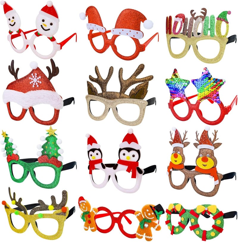 Thuodo 12Pcs Christmas Glasses Glitter Party Glasses Frames Costume Eyeglasses for Christmas Party Holiday Photo Booth Novelty Glasse(One Size Fits All) - Image 2